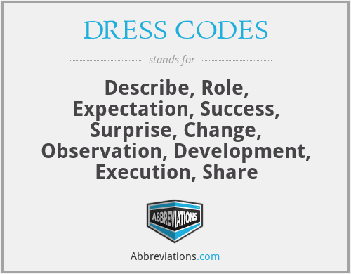 DRESS CODES - Describe, Role, Expectation, Success, Surprise, Change, Observation, Development, Execution, Share